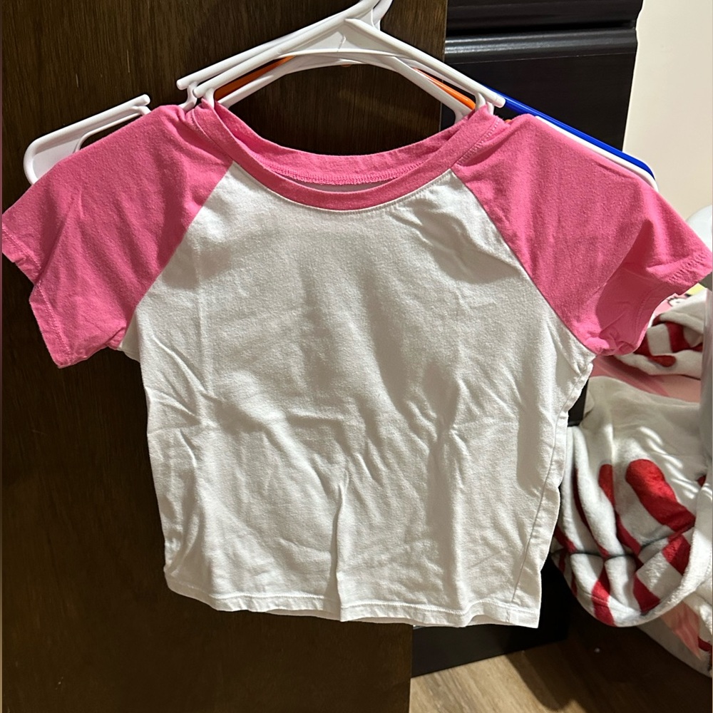 Place Pink and White Short Sleeve Raglan Tee